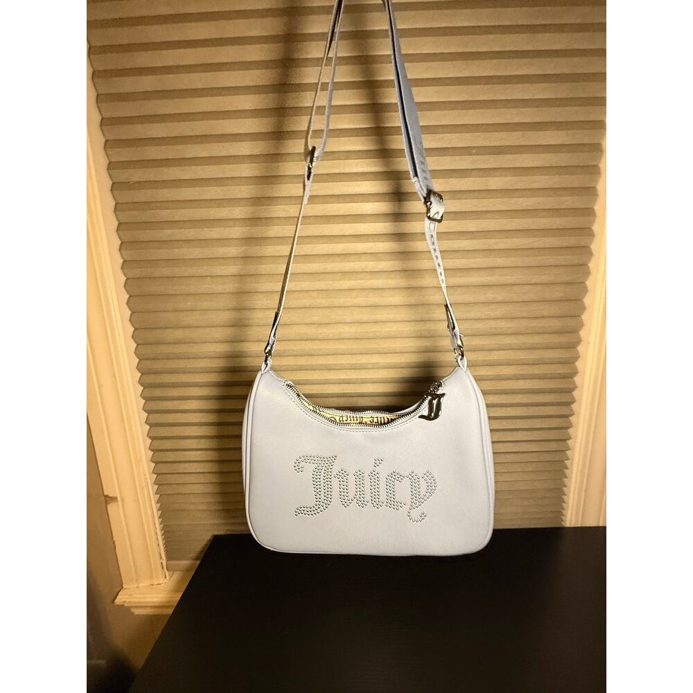 Juicy Couture Y2K Shoulder Bag Light Blue Studded Logo Baguette Adjustable Strap
